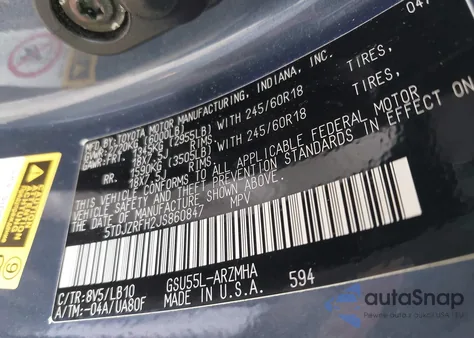 2018 Toyota Highlander Xle z USA, uszkodzony, nr VIN 5TDJZRFH2JS860847